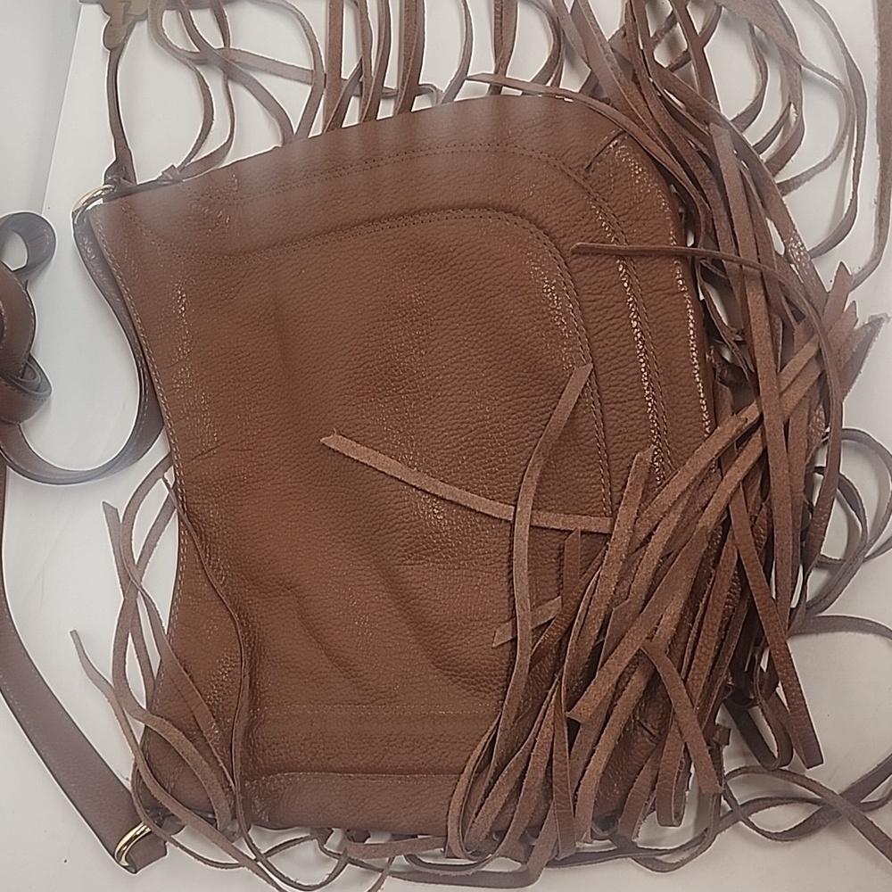Lauren Ralph Lauren Leather Brown Fringe Crossbody Hobo Saddle Shoulder Bag - Picture 4 of 12